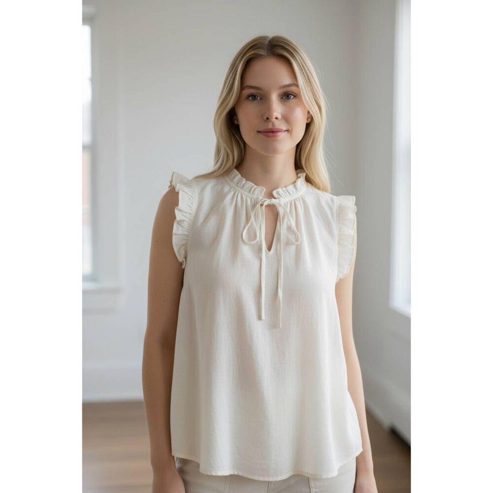 Cupcakes & Cashmere Size XL Ruffle Cream Tank Top
